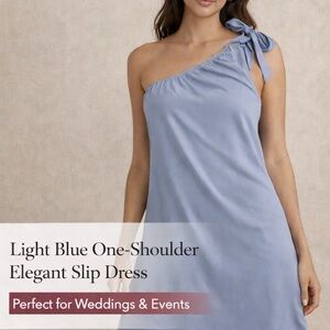 Light Blue One-Shoulder slip Dress with Tie Shoulder